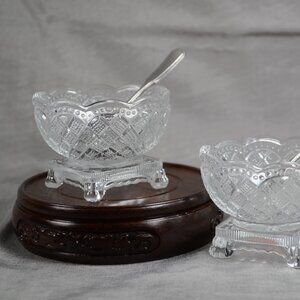 Fostoria for Avon - Diamond Pattern - Salt Cellars - With Origin Spoons - 1980s.